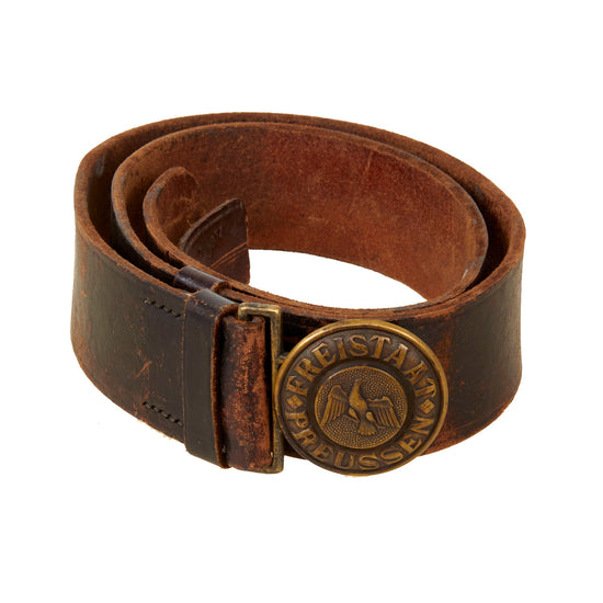 Original Prussian Pre-WWII Free State of Prussia Leather Belt & Buckle by H. Mandelartz of Aachen - Size 96 Original Items