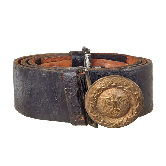 Original German WWII Early Penal Service Judicial Administration Official Leather Belt with Plated Brass Buckle Original Items