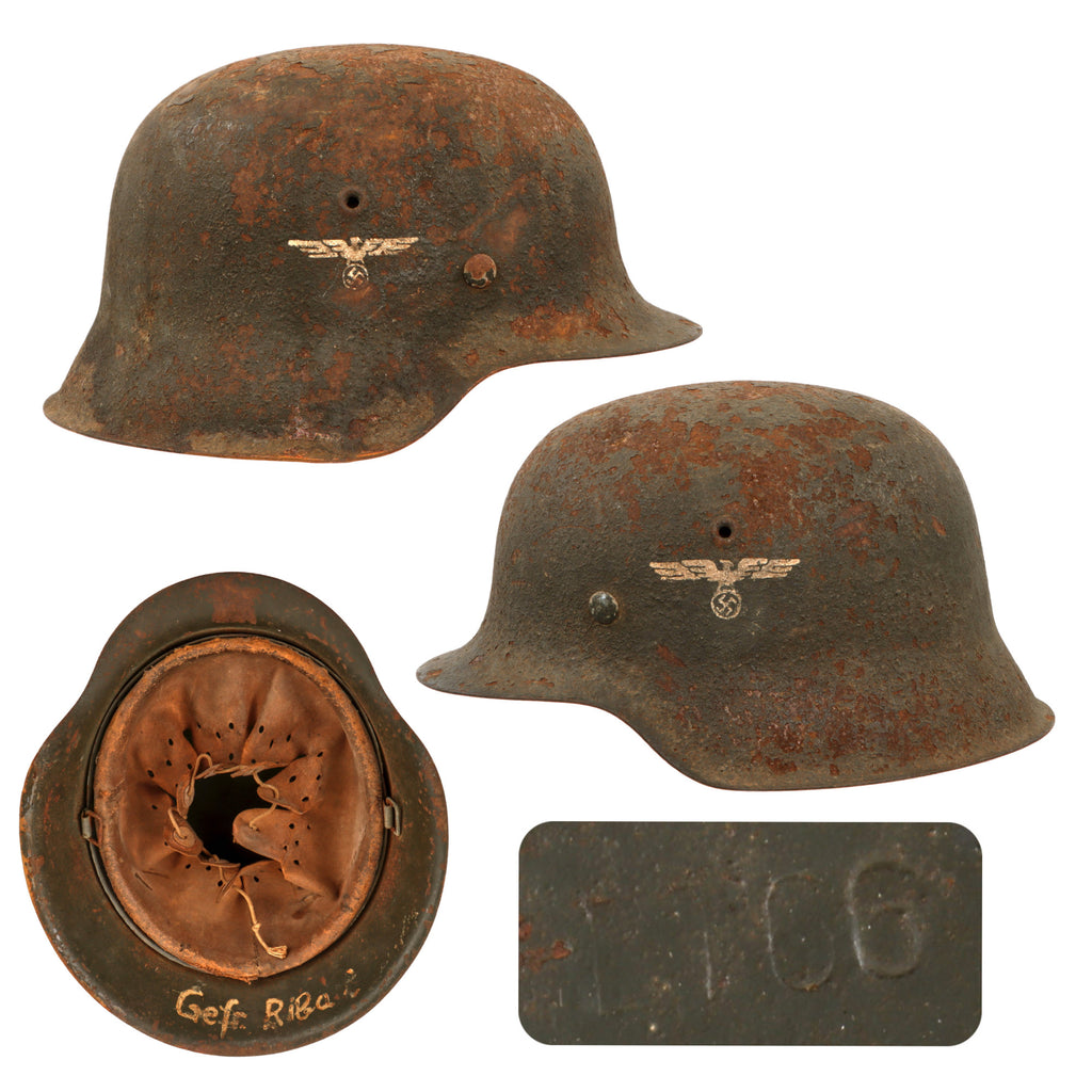 Original German WWII USGI Captured and Decorated M42 Steel Helmet with 59cm Liner - Stamped ET66 Original Items