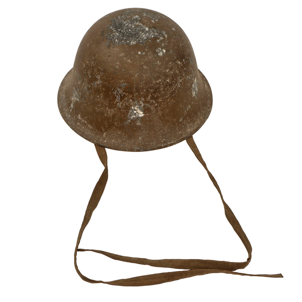 Original WWII Imperial Japanese Zinc Civil Defense / Last Ditch Helmet - Complete with Chinstrap and Liner with Kanji Markings Original Items