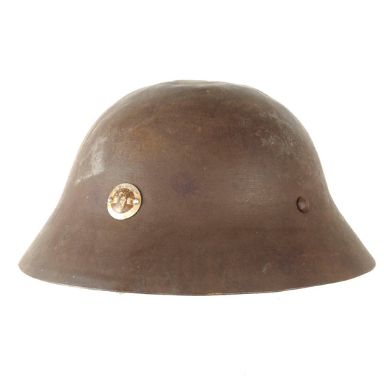 Original Imperial Japanese Army WWII Type 90 Civil Defense Helmet with Badge & Kanji on Rear - Partial Liner & Chinstrap Original Items