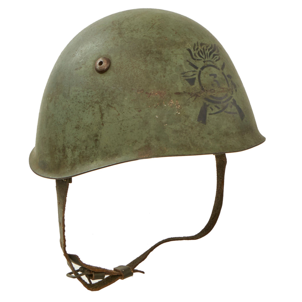 Original WWII Italian M33 Helmet with 3rd Bersaglieri Regiment Stencil - Full Liner & Chinstrap Original Items