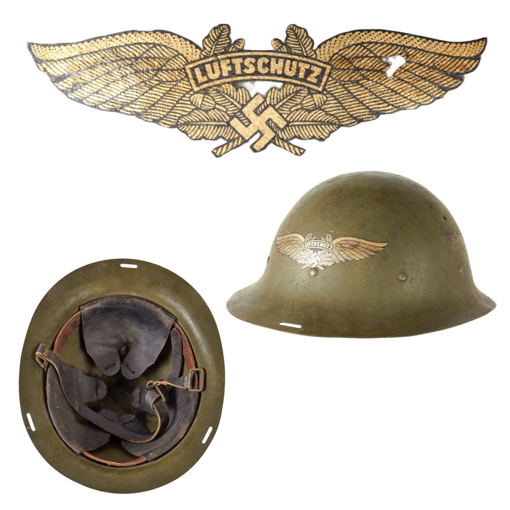 Original Dutch Rare Interwar Model 1916A Helmet Dated 1924 - Reissued for German WWII Luftschutz Use Original Items