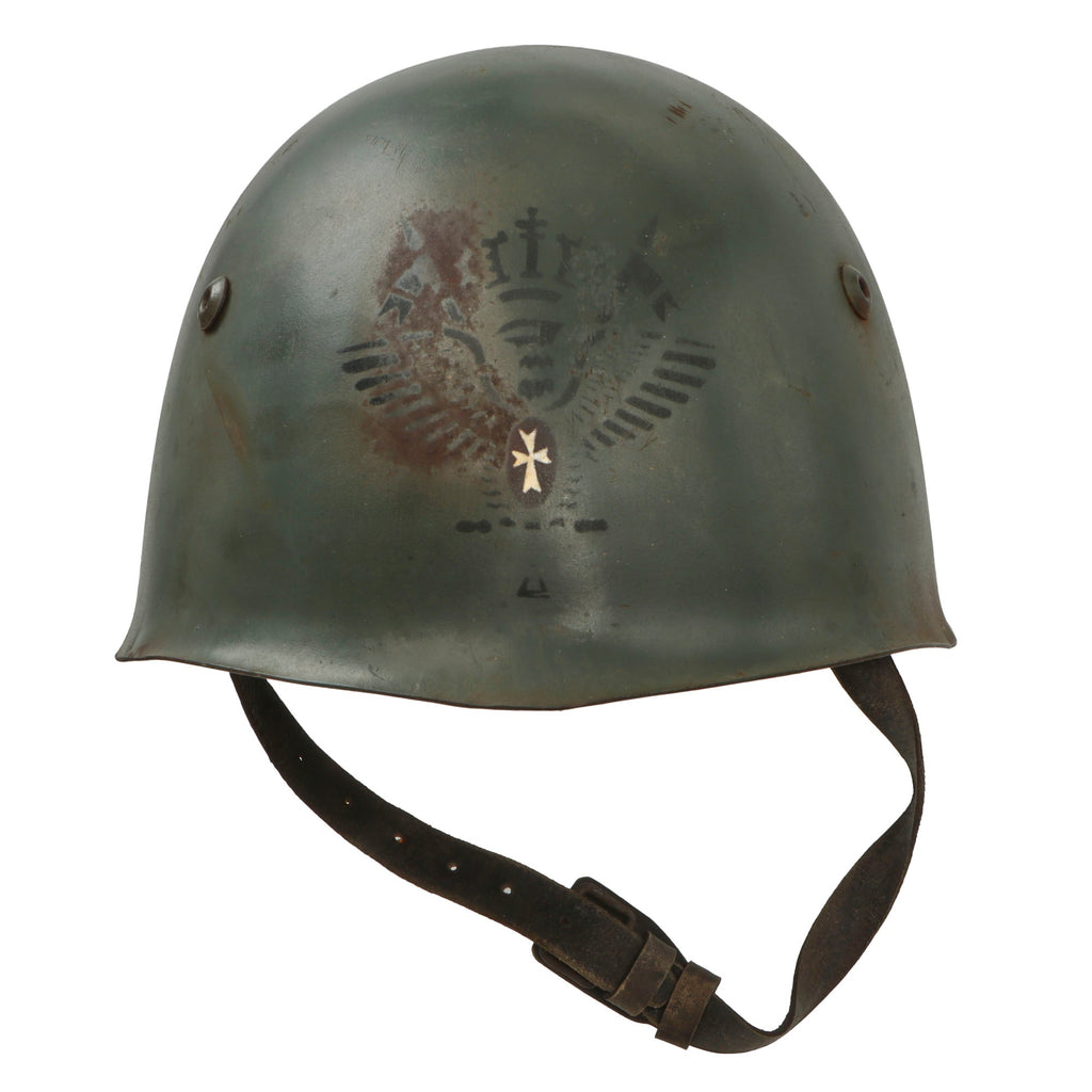 Original WWII Italian Generale d’Armata M33 Helmet with White Cross General’s Stencil - 59cm Liner & Chinstrap Original Items