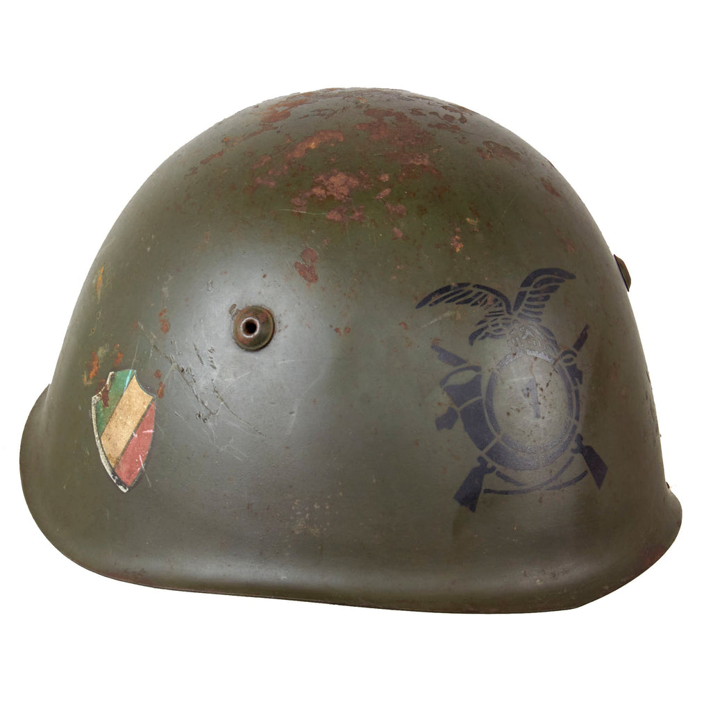 Original WWII Italian M33 Helmet with 1st Alpini Regiment Stencil & Shield - Full Liner Original Items