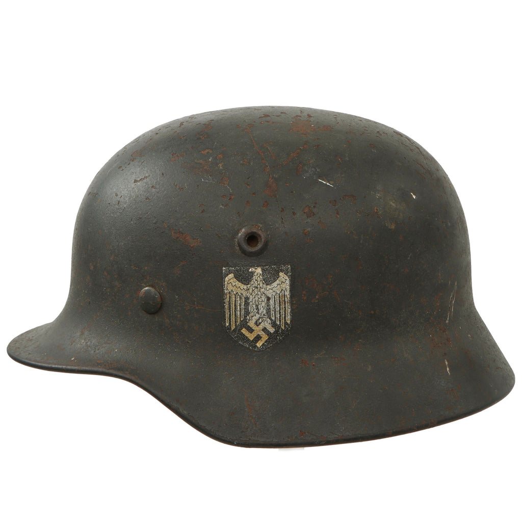 Original German WWII Heer Army M40 Single Decal Steel Helmet with 1940 Dated 56cm Liner - Stamped Q64 Original Items