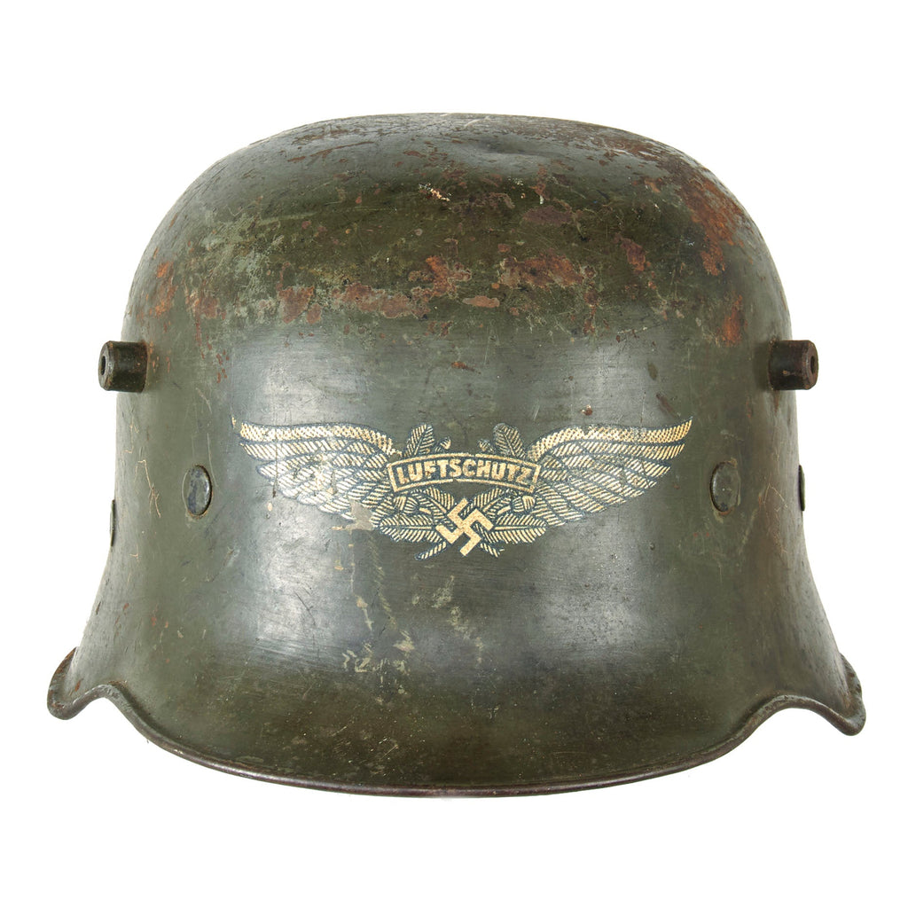 Original German Pre-WWII Luftschutz Reissued Overpaint Commercial M1916 Early Double Decal Police Helmet - Shell size 64 Original Items