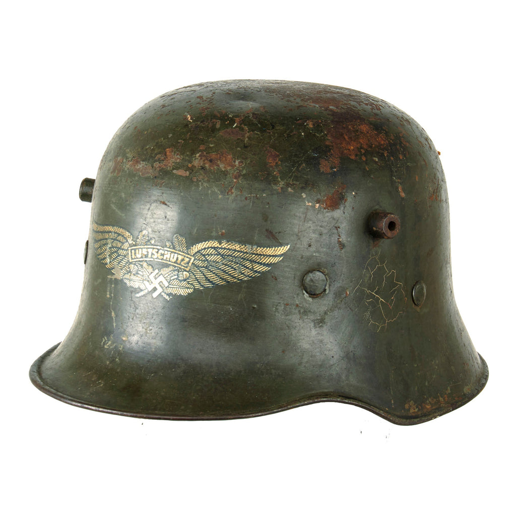 Original German Pre-WWII Luftschutz Reissued Overpaint Commercial M1916 Early Double Decal Police Helmet - Shell size 64 Original Items