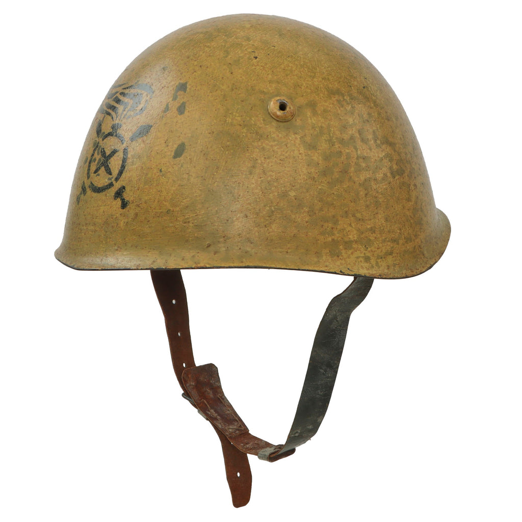 Original WWII Italian M33 Helmet with Fake Sand Camouflage Paint and Stencil - Full Liner & Chinstrap - Size 57 Original Items