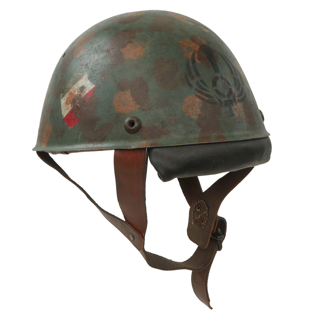 Original Rare Italian WWII M-39/41 Paratrooper Helmet With Post-War Liner and Fake Camouflage Paint & Chinstrap Original Items
