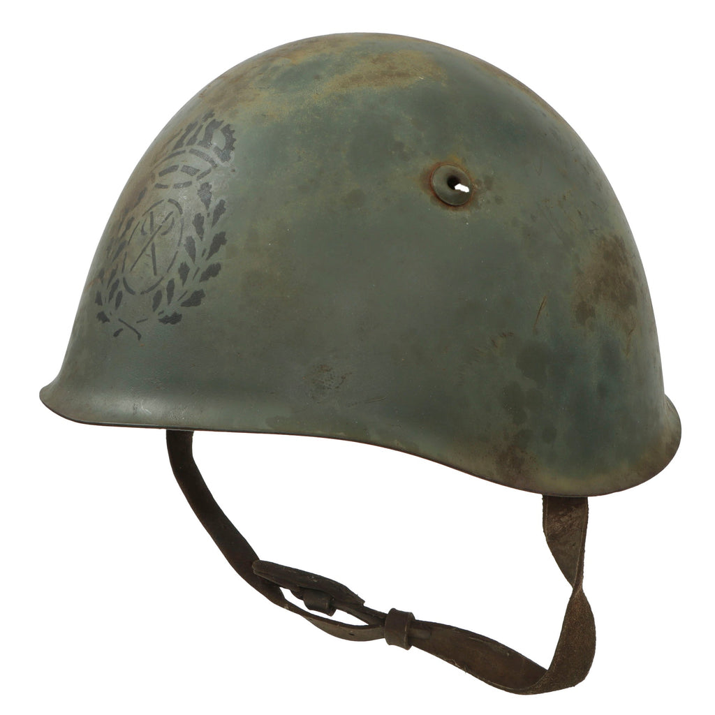 Original WWII Italian M33 Helmet with Unidentified Stencil Possibly Navy-Related - Full 57cm Liner & Chinstrap Original Items