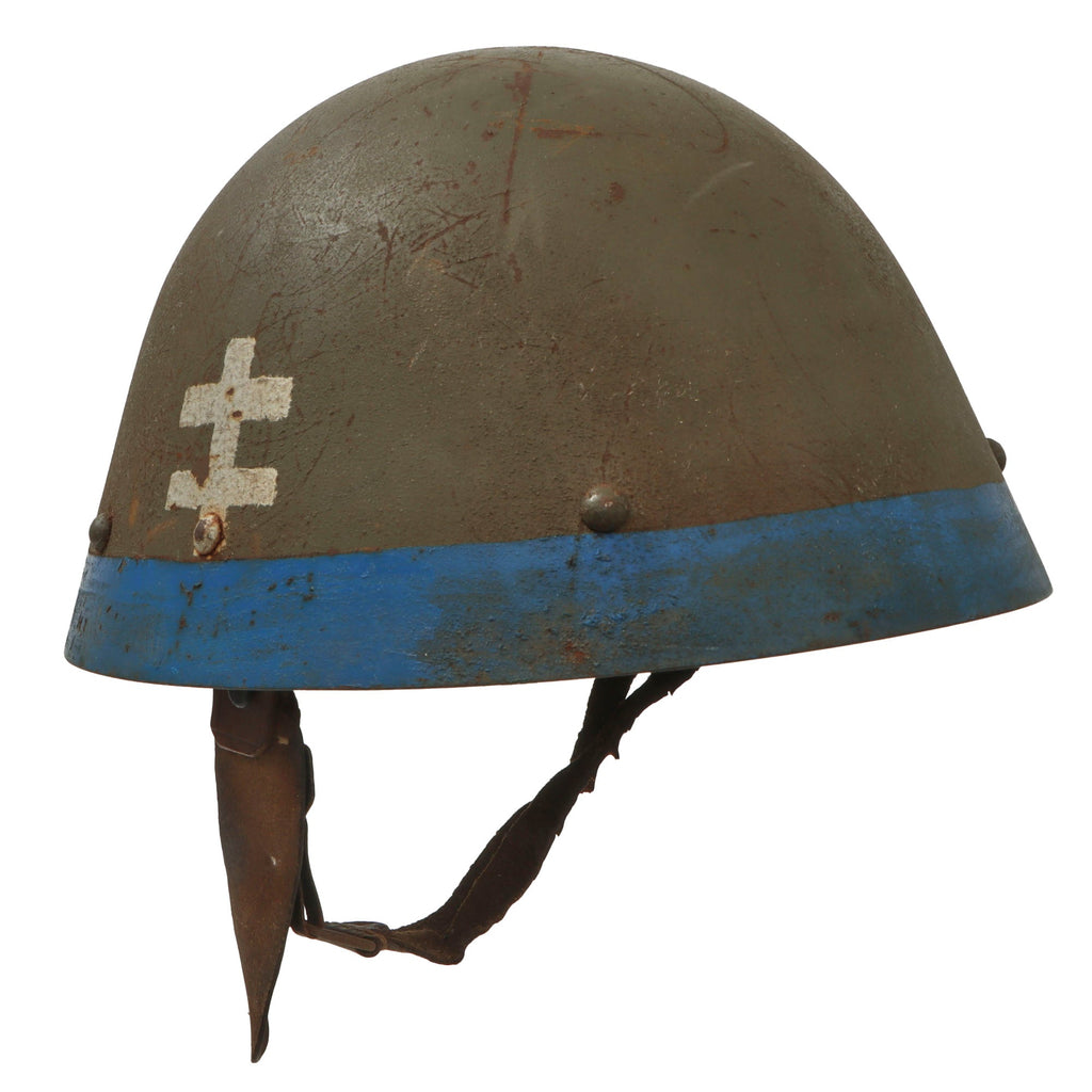 Original Czech Pre-WWII Vz32 M32 Egg-Shell Steel Helmet with Liner & Chinstrap - Fake Eastern Front Markings Original Items