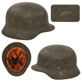 Original German WWII Heer Army M40 No Decal Steel Helmet with 19430 Dated 57cm Liner and Broken Chinstrap - Stamped 64