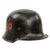 Original German WWII M34 Square Dip Ordnungspolizei Police Double Decal Steel Helmet with HMA Maker Decal, Relic Liner, and Broken Chinstrap