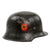 Original German WWII M34 Square Dip Ordnungspolizei Police Double Decal Steel Helmet with HMA Maker Decal, Relic Liner, and Broken Chinstrap