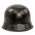 Original German WWII M34 Square Dip Ordnungspolizei Police Double Decal Steel Helmet with HMA Maker Decal, Relic Liner, and Broken Chinstrap