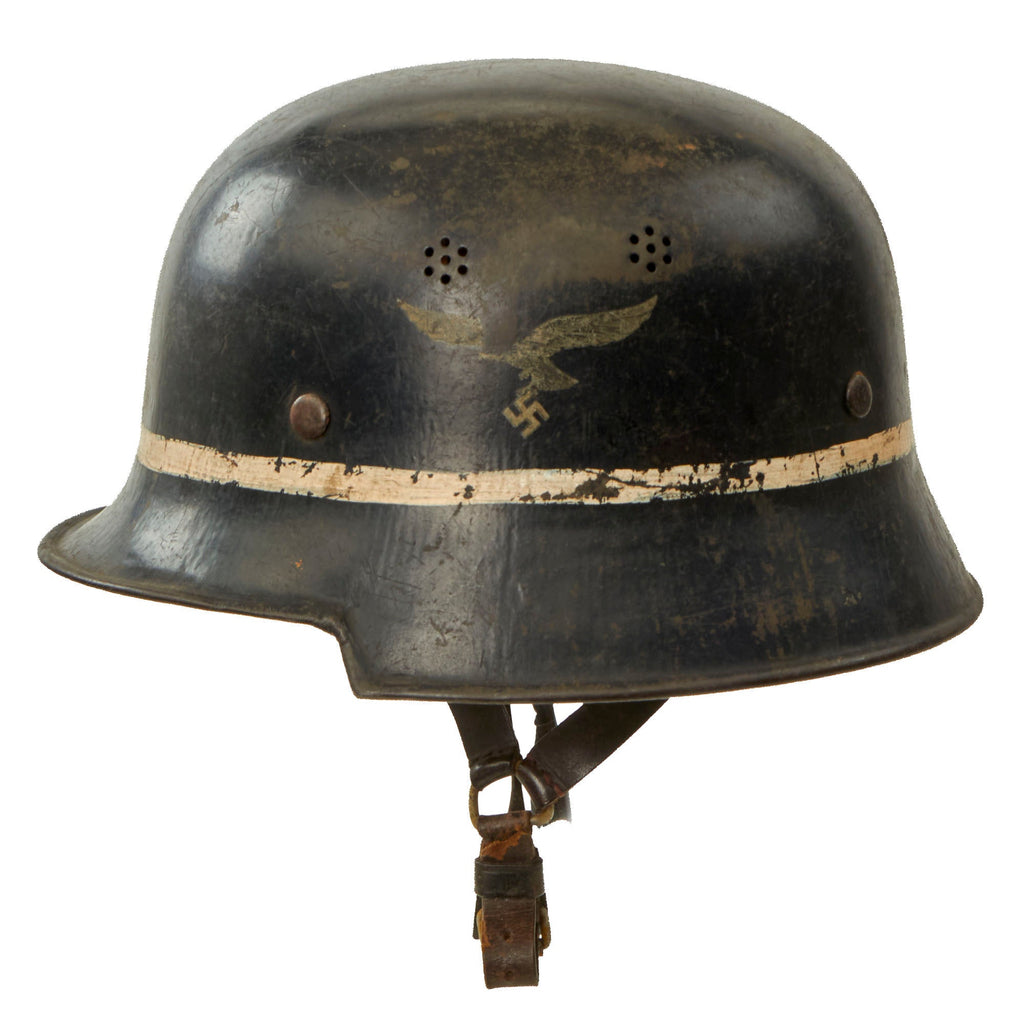 Original German WWII M34 Square Dip Luftwaffe Fire Brigade Crash Crew Helmet with Double Decals Original Items
