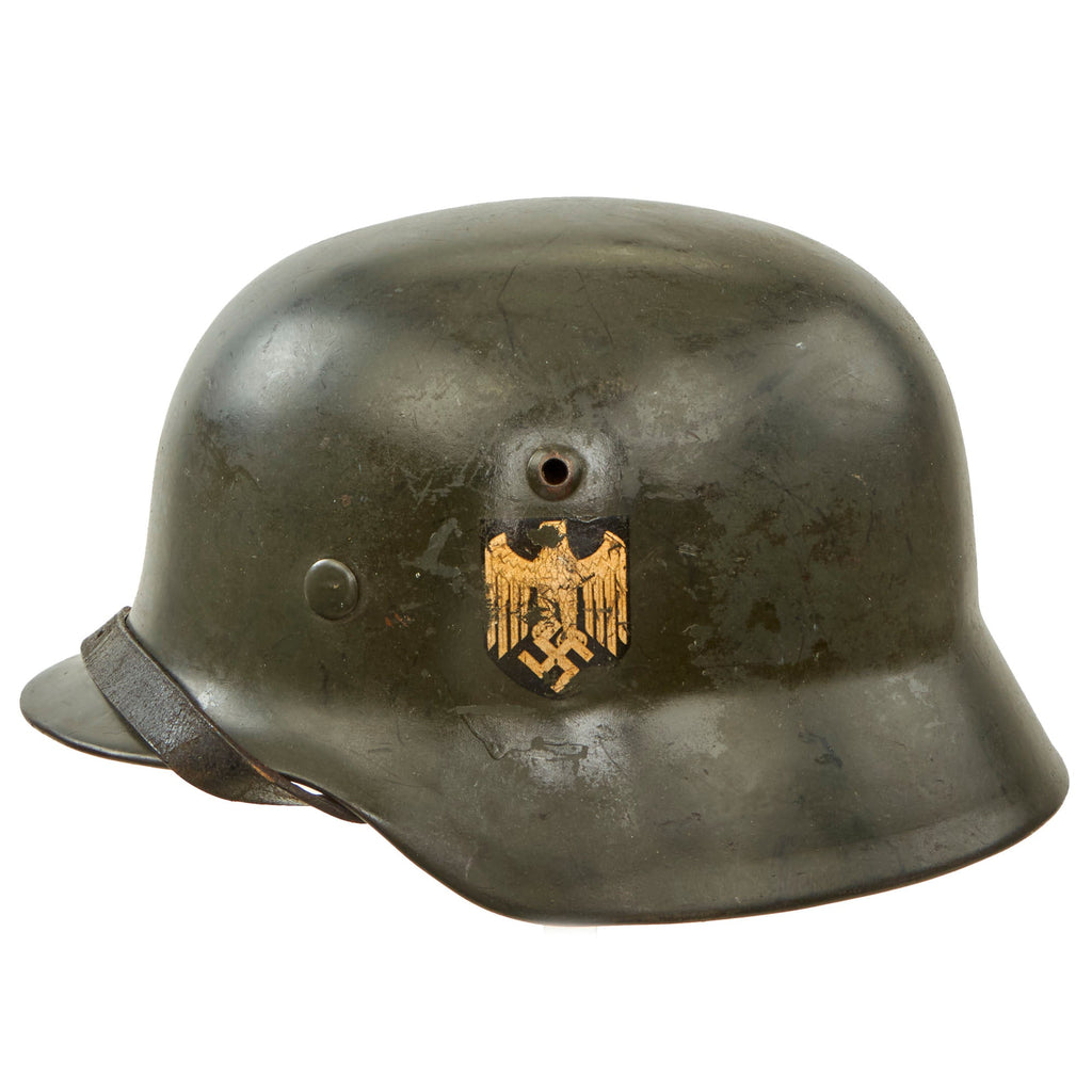 Original German WWII Heer Army M35 Double Decal Helmet with 1939 Dated 57cm Liner & Chinstrap - Stamped NS64 Original Items