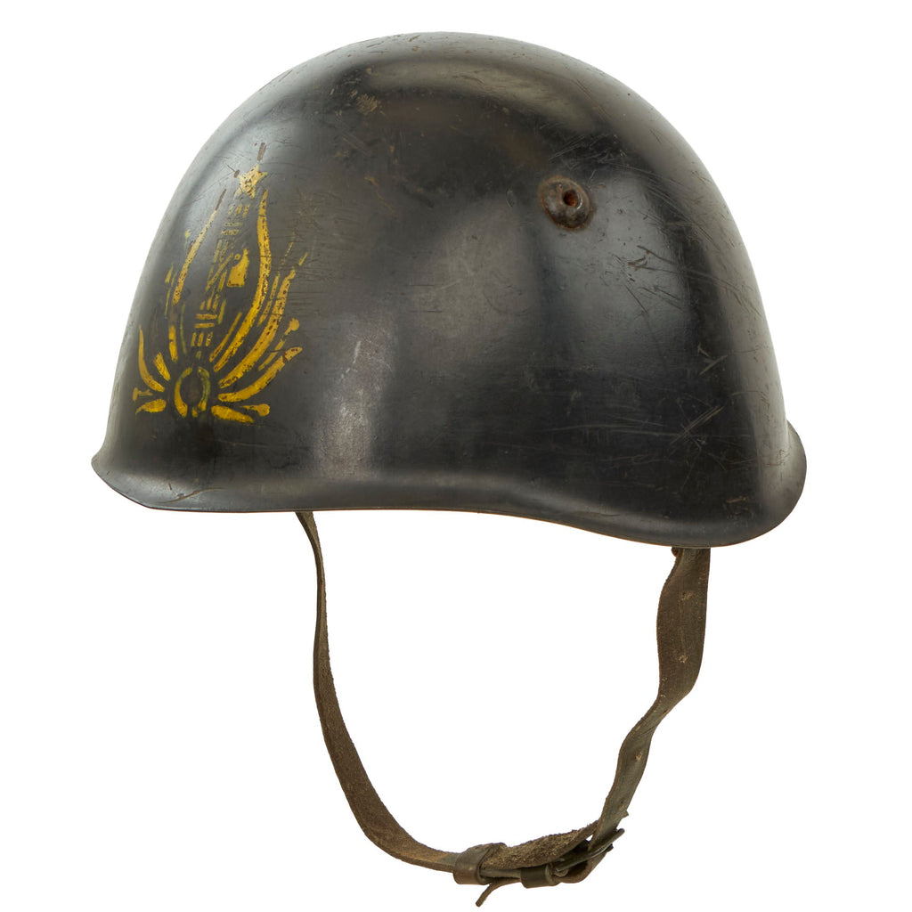 Original WWII Italian M33 Helmet Painted Black with MVSN Blackshirts Stencil Original Items