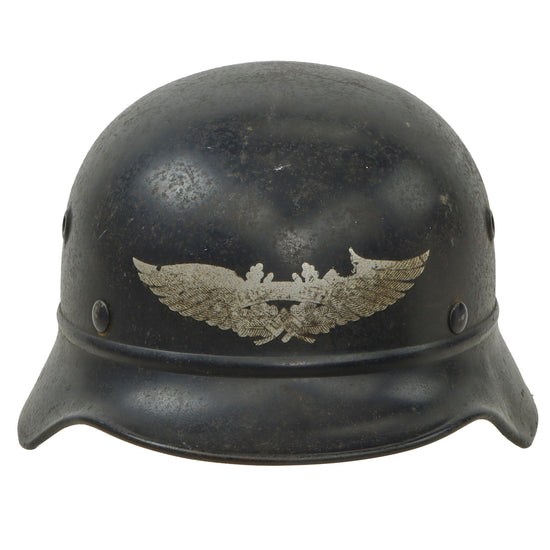 Original German WWII Luftschutz Civil Air Defense Beaded M40 Helmet with Worn 57cm Liner - Stamped Q64 Original Items