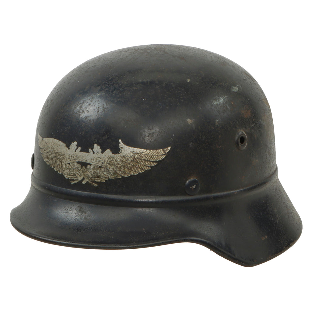 Original German WWII Luftschutz Civil Air Defense Beaded M40 Helmet with Worn 57cm Liner - Stamped Q64 Original Items