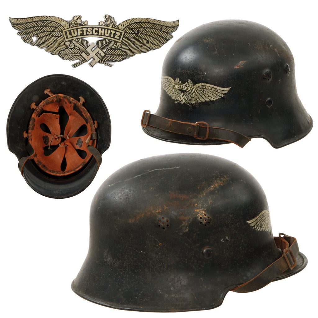 Original German WWII Early Commercial M34 Civic Square Dip Luftschutz Air Defense Steel Helmet Original Items