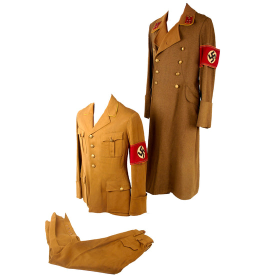 Original German WWII NSDAP Reich Group Community Leader Uniform & Greatcoat Set with Armbands and Trousers - Reichsleitung Gemeinschaftsleiter Original Items