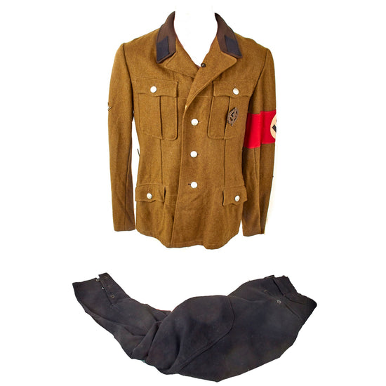 Original German WWII NSKK Enlisted Driver Service Tunic with Breeches and SA Defense Team Sports Badge Original Items