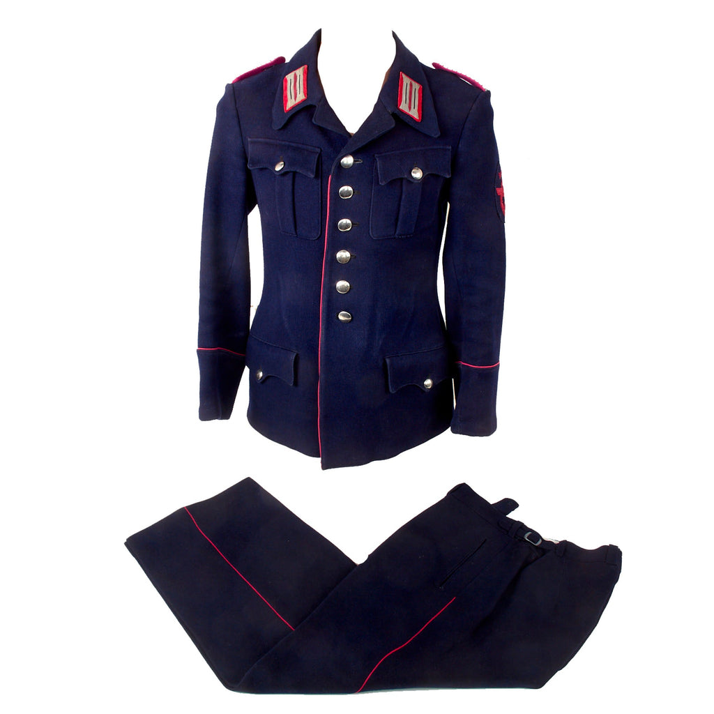 Original German WWII Grünberg Feuerschutzpolizei Fire Protection Police Wachtmeister NCOs M36 Type Uniform Tunic with Breeches Original Items