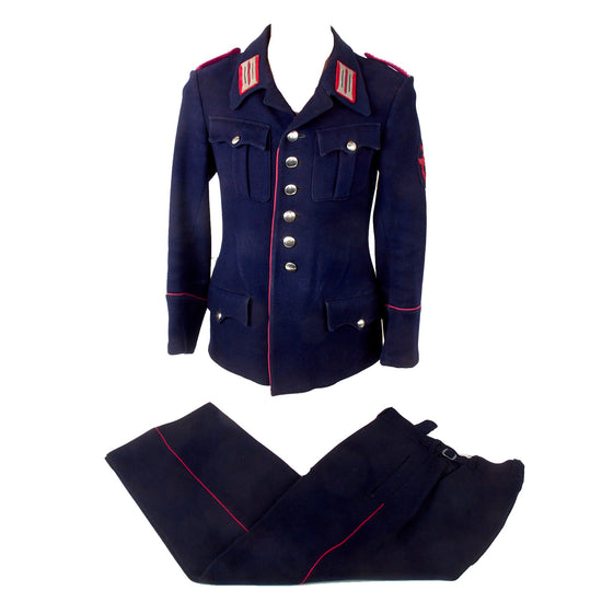 Original German WWII Grünberg Feuerschutzpolizei Fire Protection Police Wachtmeister NCOs M36 Type Uniform Tunic with Breeches Original Items
