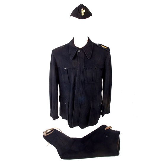 Original Italian WWII MVSN Black Shirt Enlisted Men’s Uniform with Pocket Cape, Matching Trousers, and Overseas Cap with Fasces Badge - Tailored in Rome