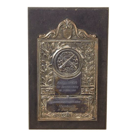 Original German Pre WWII Outstanding Shooting Prize Plaque on Wooden Backing - 6 1/2" x 9 3/4" Original Items