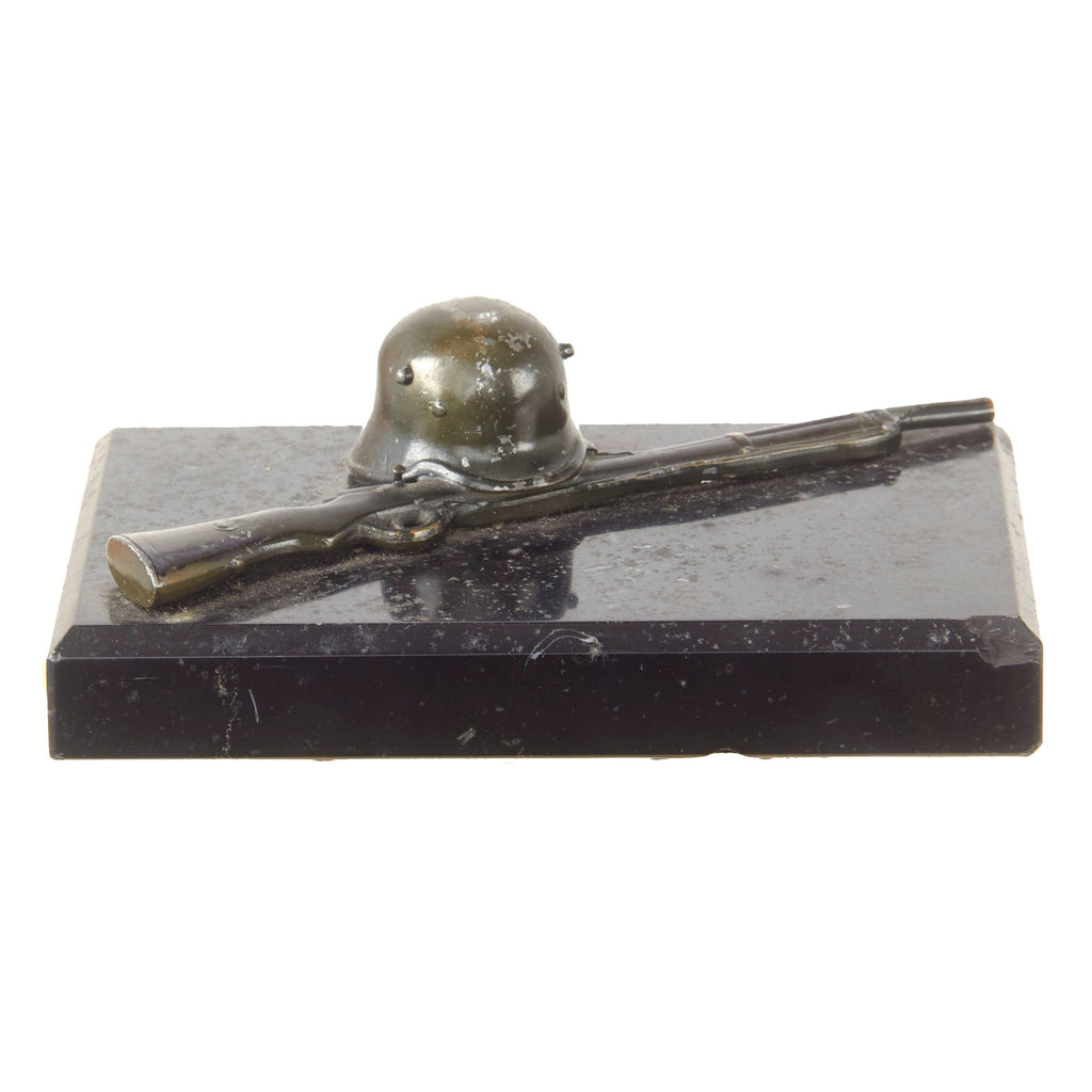 Original German WWII Army Heer M18 Stahlhelm Helmet on GEW 98 Rifle Desk Ornament on Marble Base Original Items