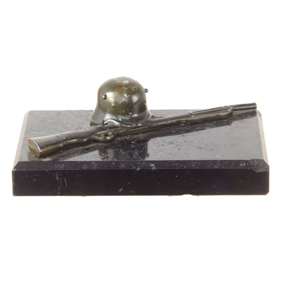 Original German WWII Army Heer M18 Stahlhelm Helmet on GEW 98 Rifle Desk Ornament on Marble Base Original Items
