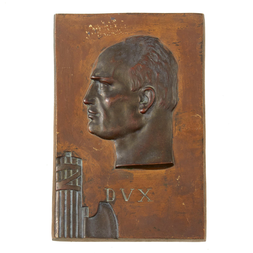 Original Italian WWII Fascist Italy Benito Mussolini Fasces DVX “Il Duce” Brass Wall Plaque - 6 ½ x 10” Original Items