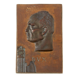Original Italian WWII Fascist Italy Benito Mussolini Fasces DVX “Il Duce” Brass Wall Plaque - 6 ½ x 10”