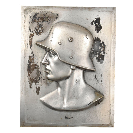 Original German WWII Heer Army Soldier Bust Stamped Metal Wall Plaque by F.P. Zimmer - 7 5/8" x 9 3/4" Original Items