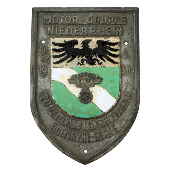 Original German WWII NSKK Motor Group Lower Rhein 1938 Roemryke-Berge Reliability Test Trip Vehicle Plate Original Items