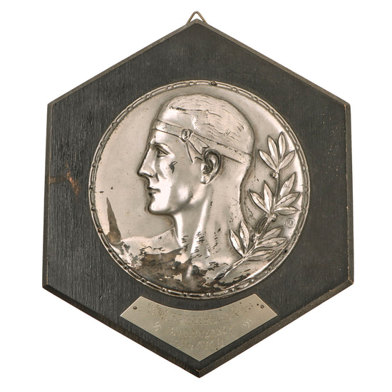 Original German WWII Victoria Insurance Company Table Tennis Tournament 1st Prize Wall Plaque for Men's Doubles, Dated December 1939
