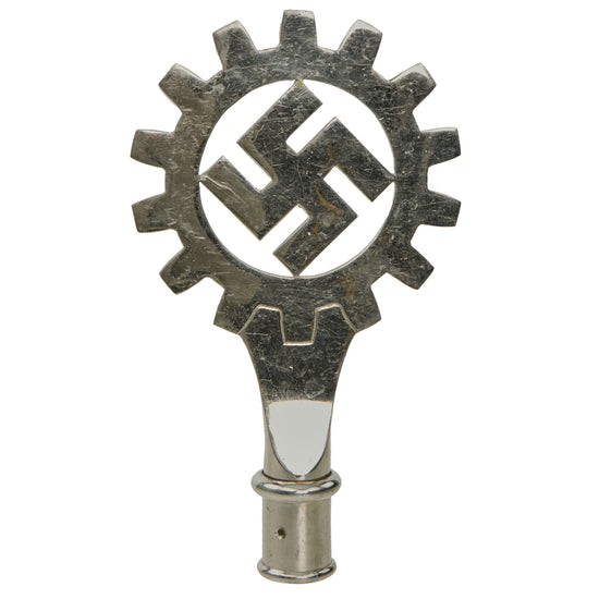 Original German WWII DAF Labor Front Plated Brass Flag Pole Finial with Socket Marked RZM M3/40 - Deutsche Arbeitsfront Original Items