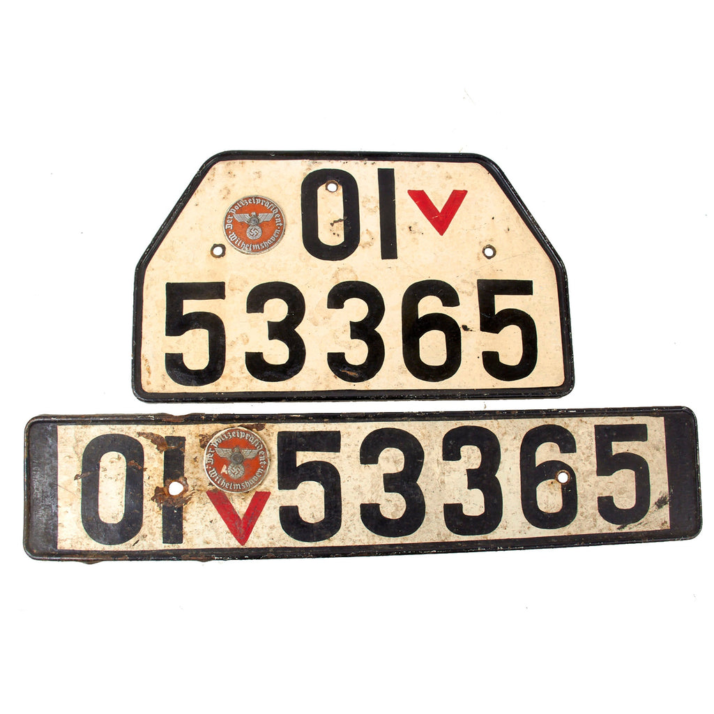 Original German WWII Civilian Matching Front and Rear License Plate Set from Wilhelmshaven - 01 v 53365 Original Items