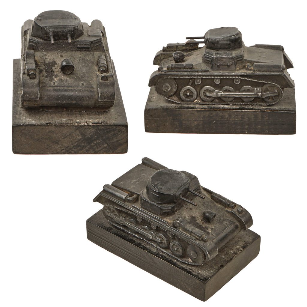 Original German WWII Panzer I Cast Zinc Desk Model on Wood Base Original Items
