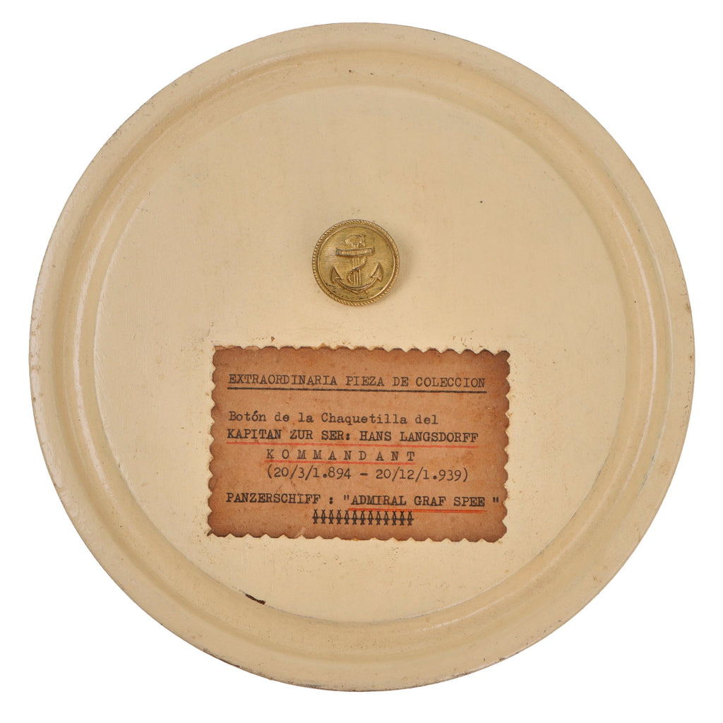 Original German WWII Mounted Kriegsmarine Button Attributed to Commander of Admiral Graf Spee Hans Wilhelm Langsdorff Original Items