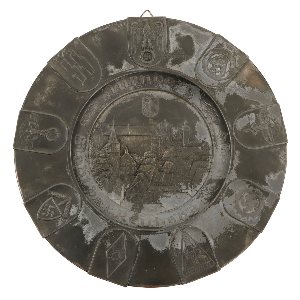 Original German WWII Nürnberg Souvenir Pewter Plate - The City of the NSDAP Party Congress - Nuremberg Rallies Original Items