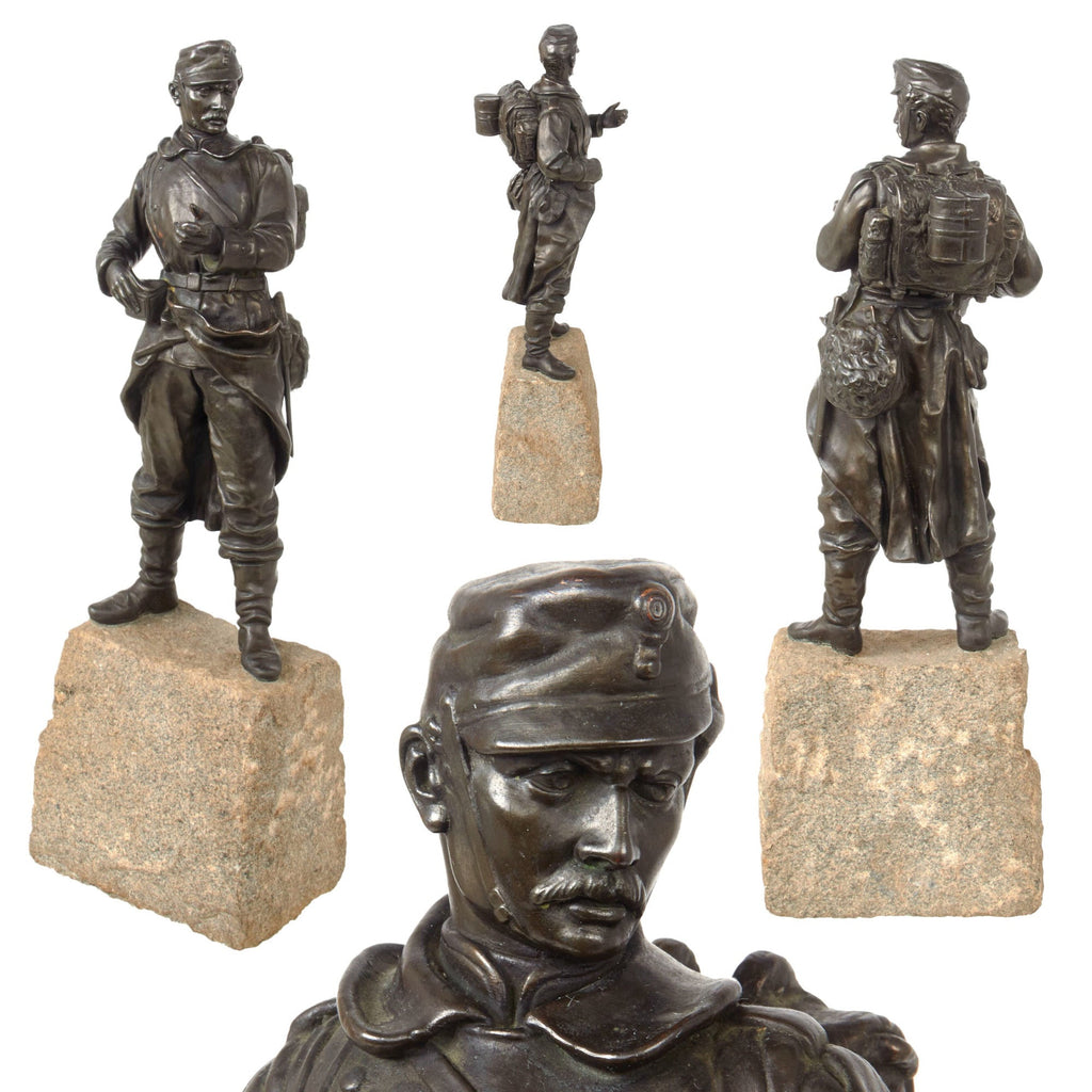 Original Austro-Hungarian WWI Solid Bronze Soldier Statue on Granite Base - Missing Rifle - 20” Tall Original Items