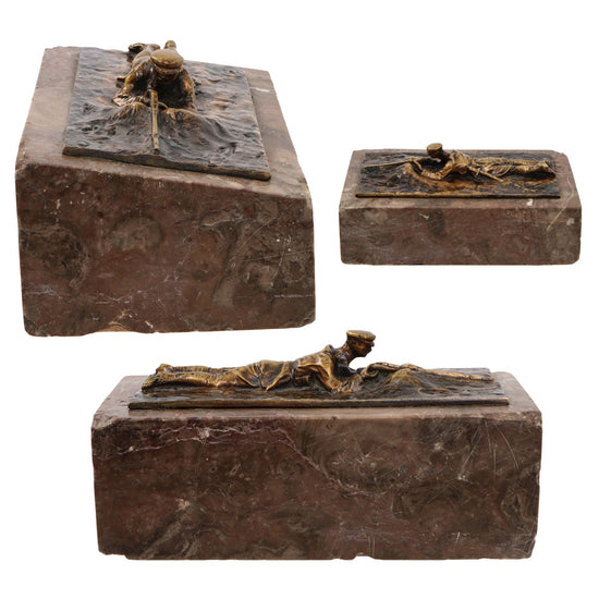 Original Austro-Hungarian WWI Bronze Statue of Soldier Lying Prone Firing on Marble Base Original Items