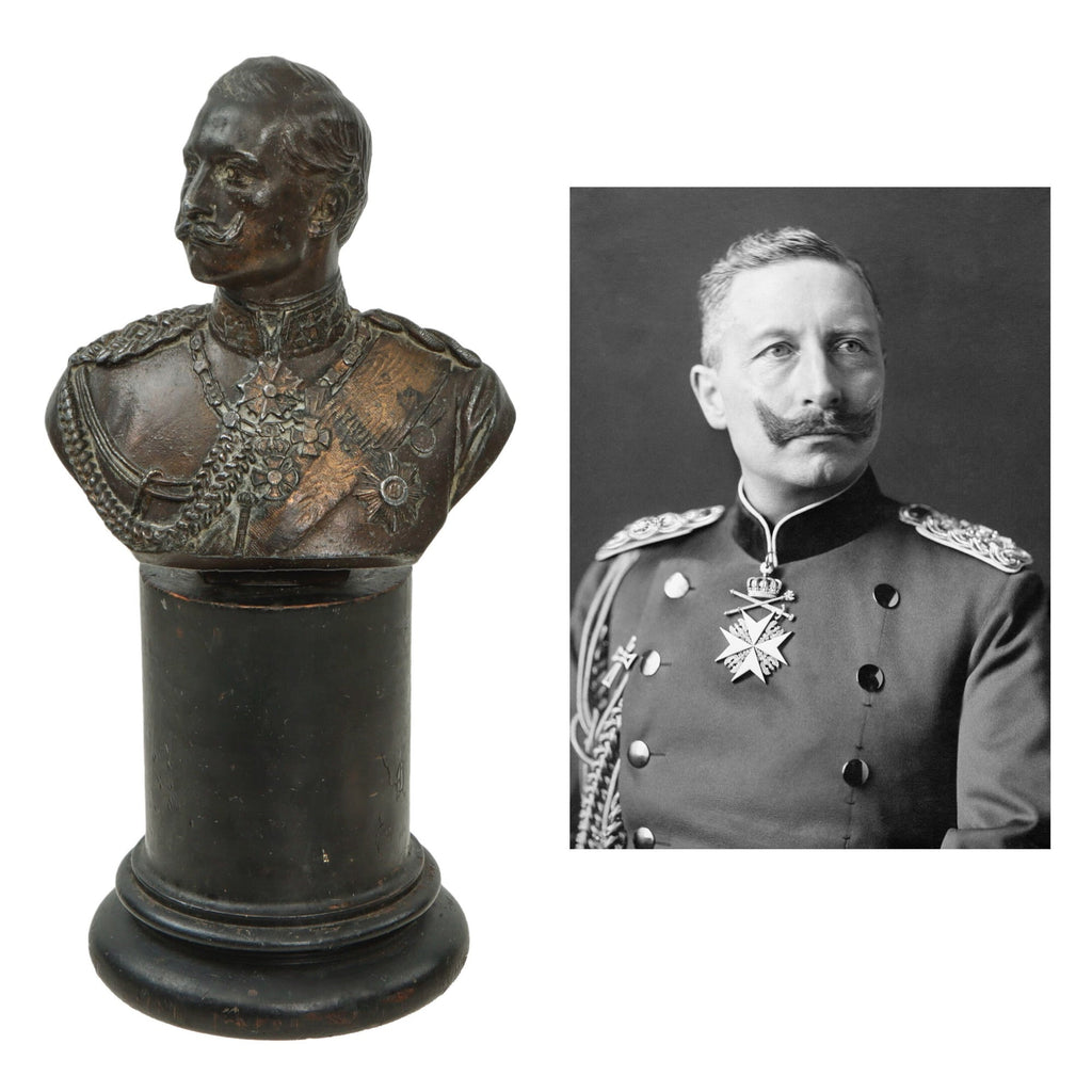 Original Imperial German Pre-WWI Era Bust of Young Kaiser Wilhelm II on Wooden Base - Signed Uhlmann - 9¾” Tall Original Items