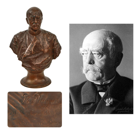 Original Imperial German Pre-WWI Scarce Bronze Bust of Otto von Bismarck Signed Reinhold Begas - 8 3/4" Tall Original Items