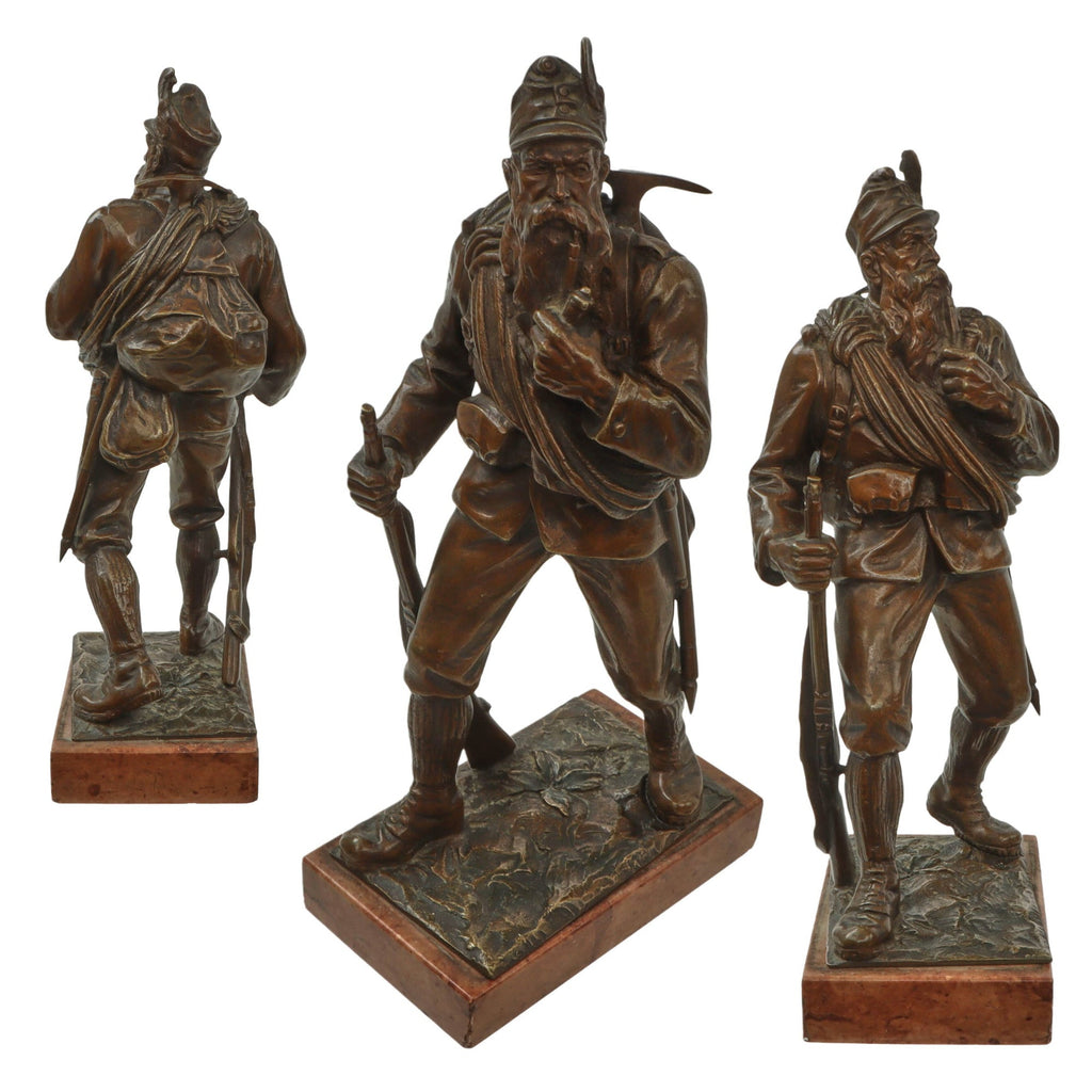 Original Austro-Hungarian WWI Imperial-Royal Mountain Trooper Bronze Statue on Marble Base - Excellent Original Items