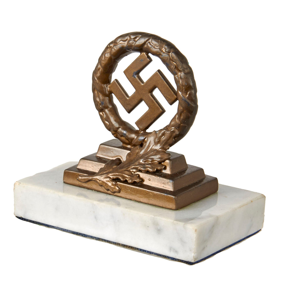 Original German WWII NSDAP Cast Metal Insignia on White Marble Base Original Items